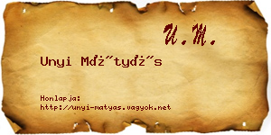 Unyi Mátyás névjegykártya